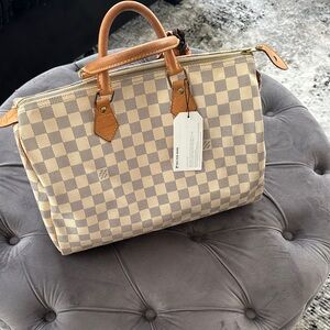 Louis Vuitton Tan and Cream Checkered Satchel